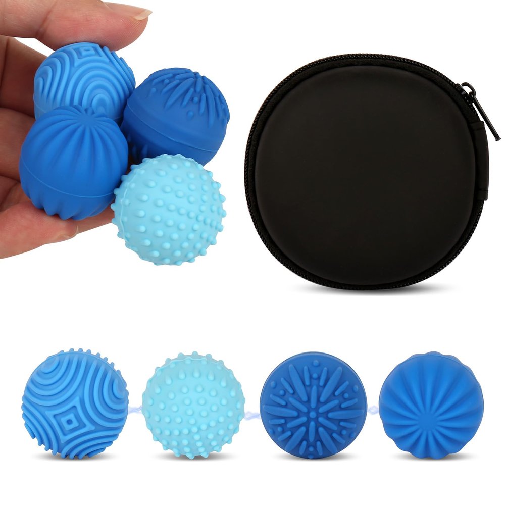Fidget Toys Balls - 4PCS Textured Sensory Toys Stress Balls for Adults, Anxiety ADHD Autism Relief Items, Office Desk Toy, Fun Textures Gadgets, Stocking Stuffers & Gifts for Teens