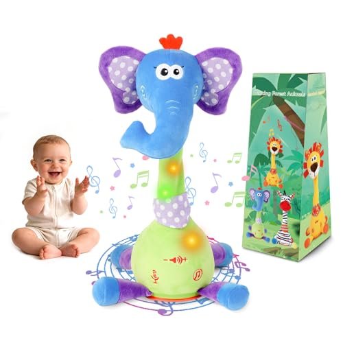 LLUKEME Dancing Talking Elephant Toy, Stuffed Animal Baby Toy Repeating What You Say, Glowing Musical Electronic with Wiggly Trunk Gifts for Toddlers 1-3 Years Old Valentine's Day Gifts