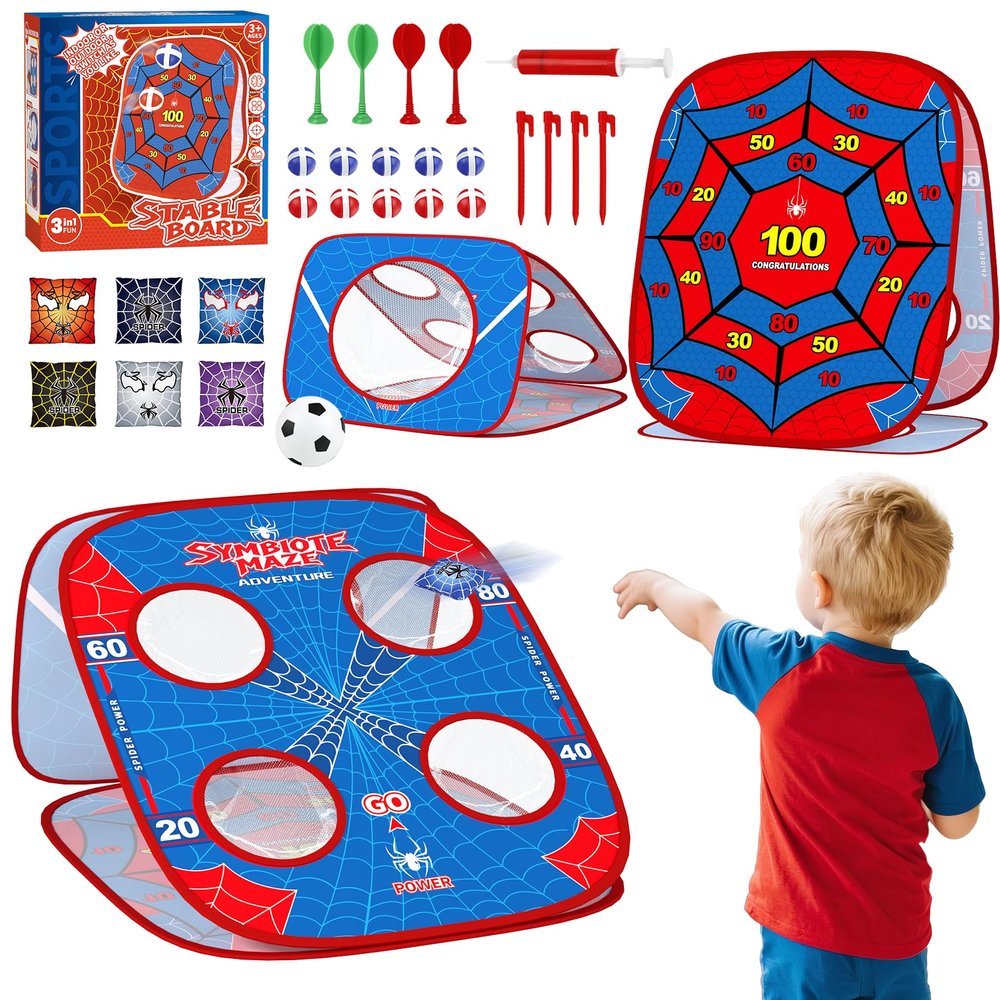 Spider Bean Bag Toss Game for Kids: 4-in-1 Cornhole Board Indoor Outdoor Toys for Kids Boys Girls 3 4 5 6 7 8 Year Old Birthday, Outside Activity Beach Backyard Lawn Family Party Game