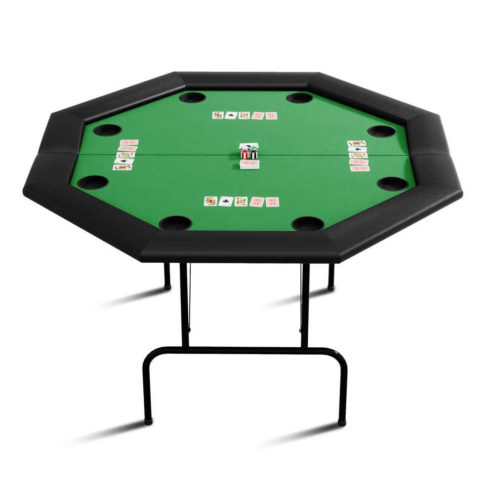 Octagon Poker Table 48 Inch - 8 Player Poker Table for Adults, Foldable Casino Poker Table Top with Cup Holders, Waterproof Felt Surface & Leather Armrest, Ideal for Home Games, Parties, Man Cave