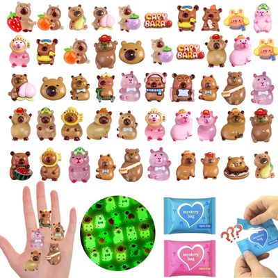 100 Pcs Random Mini Capybara with Glow in the Dark Feature, Individually Packaged Blind Bags  Cute Collectible Resin Toys for Kids, Fairy Gardens, Desk Decor, Party Favors, and Creative DIY Projects