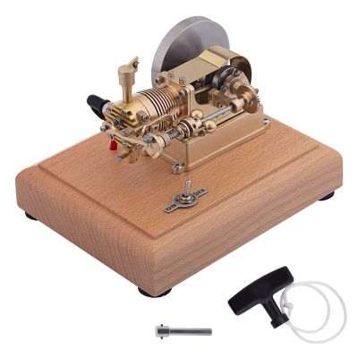 Mini Horizontal Hit-and-Miss Gas Engine Model Kit, 1.6cc Four-Stroke Single-Cylinder Internal Combustion Engine with Speed Limiter and Wooden Base