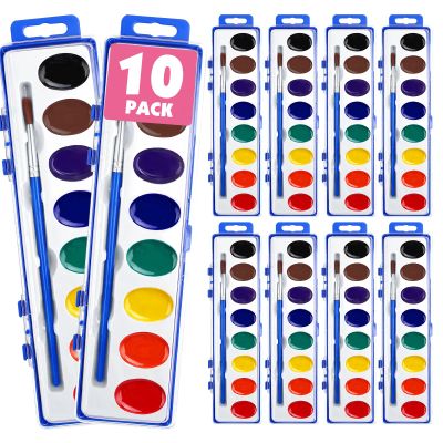 10 Pack Watercolor Paint Set, 8 Colors Water Color Paint Set for kids with Paintbrush. Washable Watercolors Paint for Parties, Birthday Party Favor, Valentine's Day Presents for kids, Classrooms and Teacher Supplies
