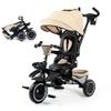 TODECARE 8 in 1 Kids Tricycle, Folding Toddler Tricycle w/Reversible Seat, Adjustable Push Rod & Canopy, Baby Trike Toddler Bike w/Bell, 5-Point Harness, Extra Storage, Cup Holder, Khaki view 1
