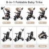 TODECARE 8 in 1 Kids Tricycle, Folding Toddler Tricycle w/Reversible Seat, Adjustable Push Rod & Canopy, Baby Trike Toddler Bike w/Bell, 5-Point Harness, Extra Storage, Cup Holder, Khaki view 2