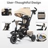 TODECARE 8 in 1 Kids Tricycle, Folding Toddler Tricycle w/Reversible Seat, Adjustable Push Rod & Canopy, Baby Trike Toddler Bike w/Bell, 5-Point Harness, Extra Storage, Cup Holder, Khaki view 4