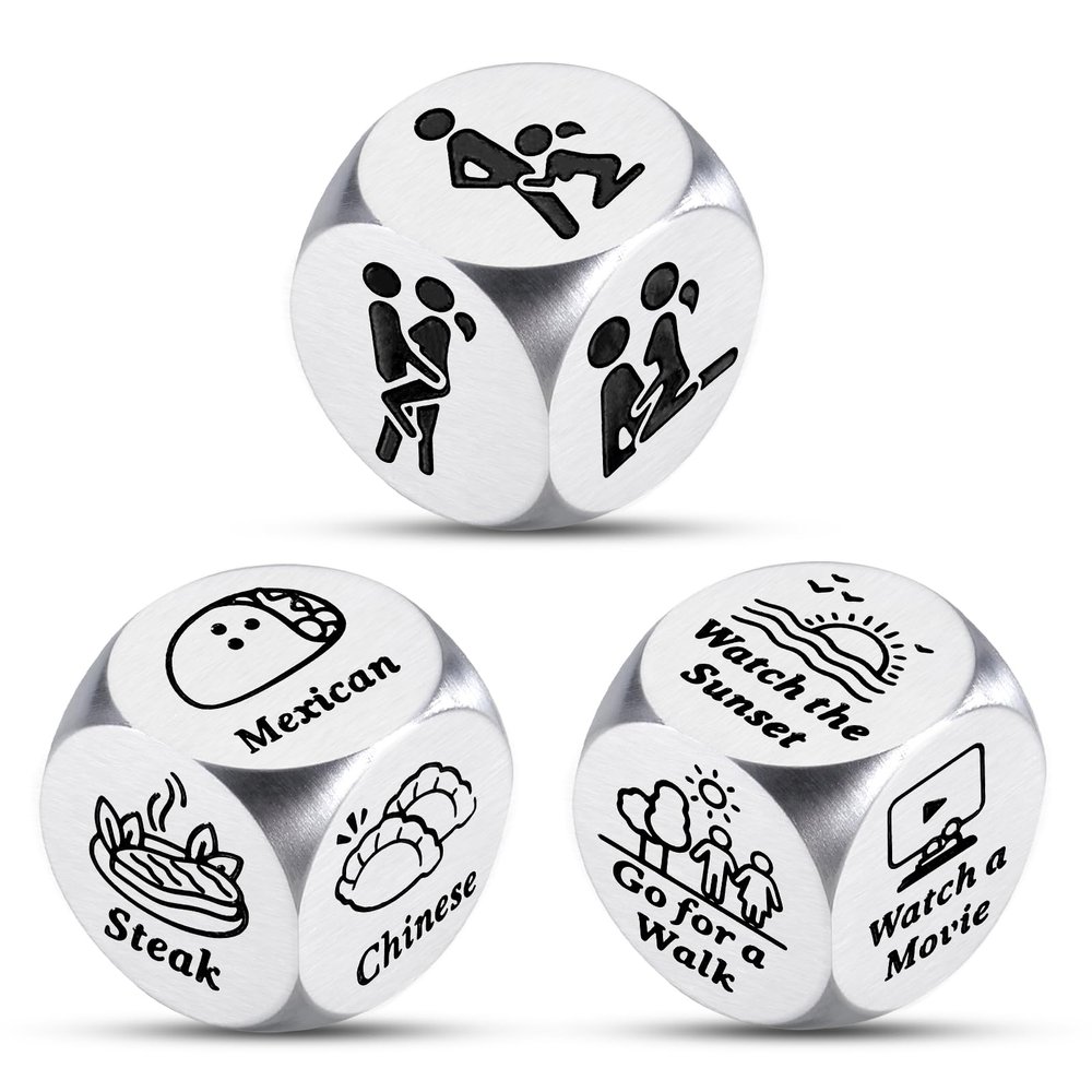 3 Pcs Stocking Stuffers for Adult Women Men Santa Swap Gift Exchange Dice for Couple Christmas Dice Gift Food Decision Decider for Couple Date Night Gifts for Him Her Husband Wife White Elephant Gifts