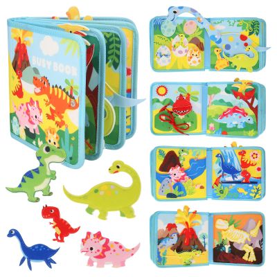 Busy Book, Maypott 3D Stereoscopic Dinosaur Felt Learning Busy Board for Toddlers 1-3 Ages Babies, Early Learning Toys Toddler Sensory Toys for Kids Farm Animals Felt Board Travel Educational Toy