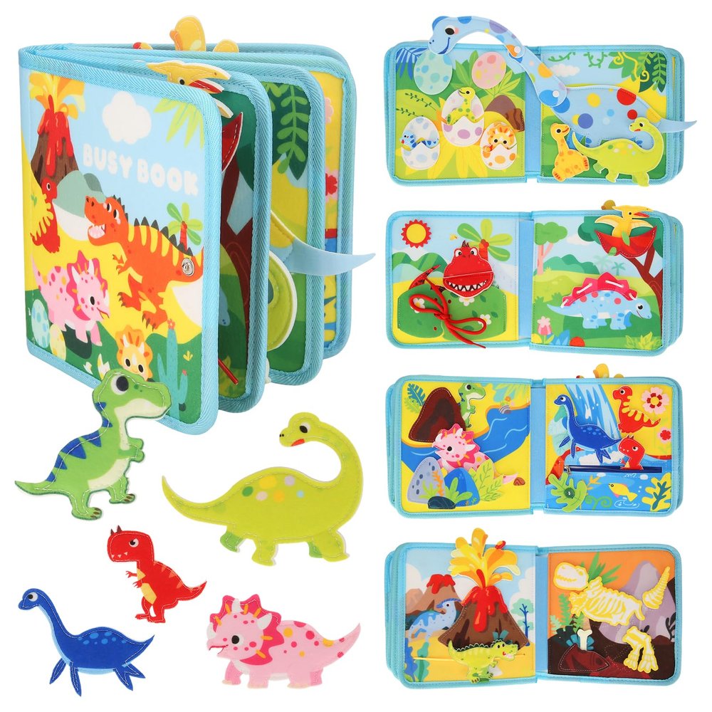 Busy Book, Maypott 3D Stereoscopic Dinosaur Felt Learning Busy Board for Toddlers 1-3 Ages Babies, Early Learning Toys Toddler Sensory Toys for Kids Farm Animals Felt Board Travel Educational Toy