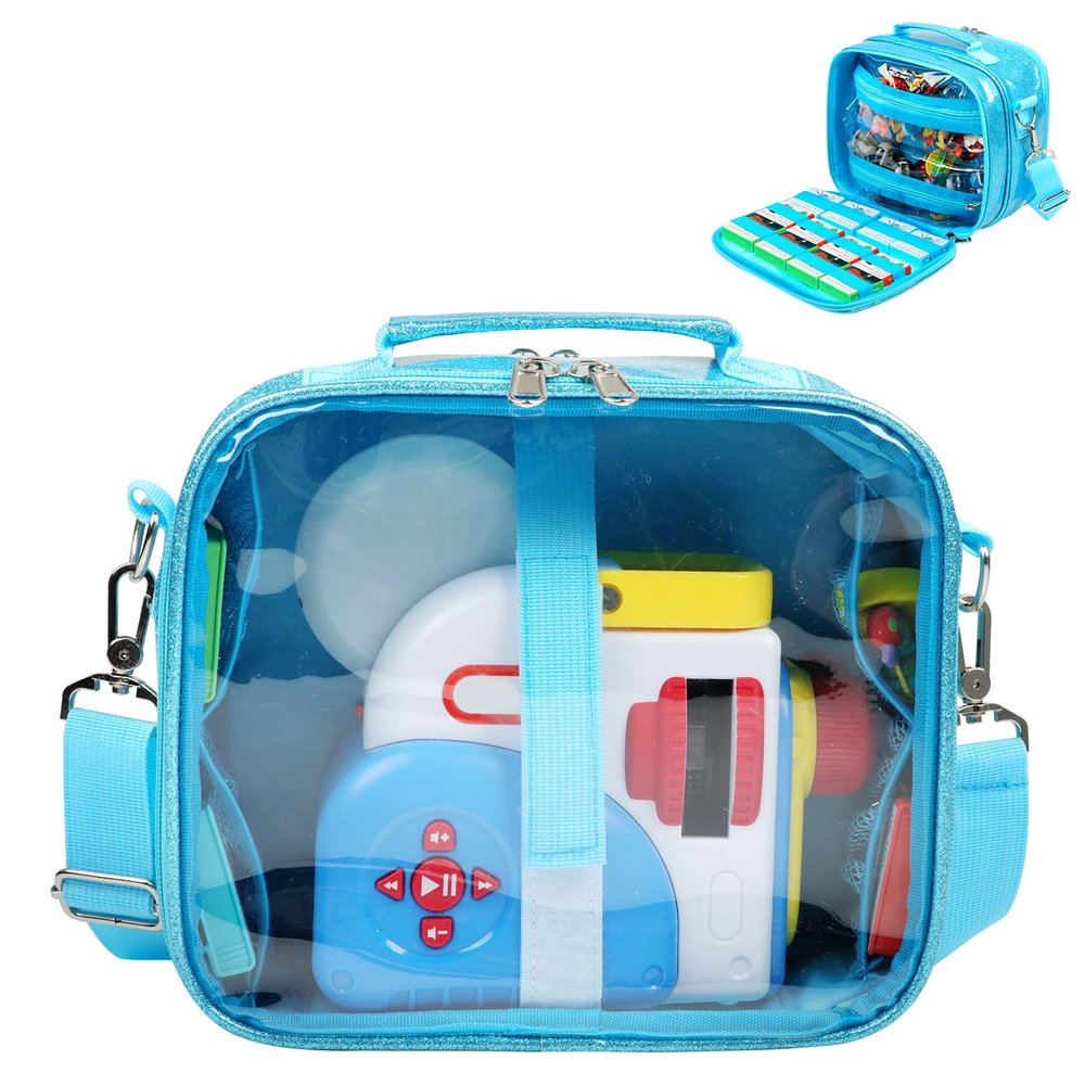 Covkev Carrying Case Compatible with Little Tikes Story Dream Machine Starter Set, Large Portable Storage Bag with 12 Elastic Straps for Storybooks, Audio Play Characters, Projector Blue (Case Only)