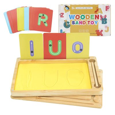 Montessori Sand Tray with Lid, Sand Trays for Classroom, Wooden Sand Letter Tracing Tray with Letters and Numbers Preschool Classroom Must HavesYellow