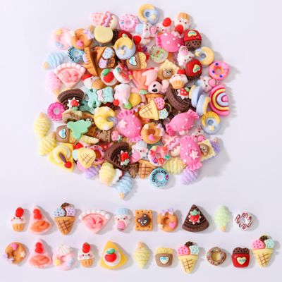 AIPULIDUO 120pcs Slime Charms Food Strawberry Ice Cream Cute Set, Mixed Batch Various Resin Flat Back Cute Set, DIY handicrafts, Decorations, Scrapbook, Decorations, Hairpins C