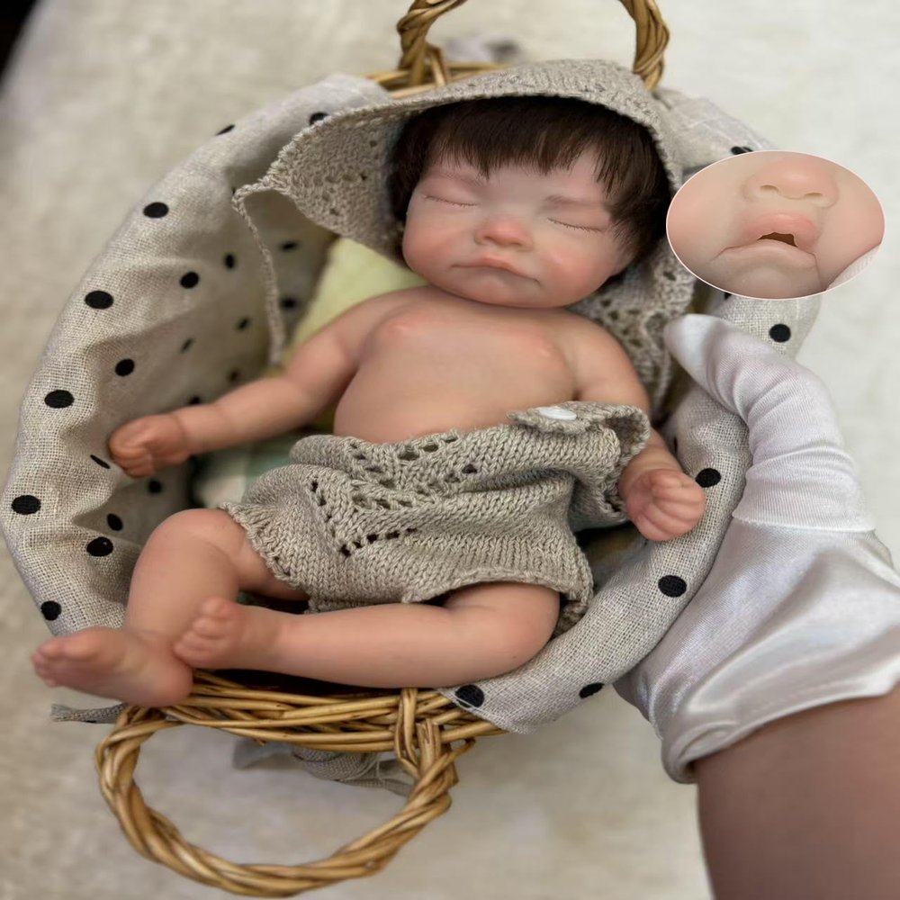 Abenduot 10inch/26cm Can Open Mouth Full Body Silicone Baby Doll Realistic Preemie Reborn Baby Doll Girls with Hand Rooted Hair