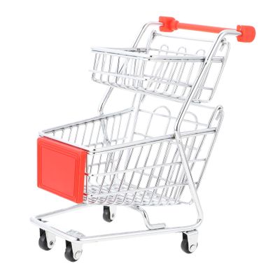 COOLHIYA Miniature Iron Shopping Cart Small Storage Basket for Desktop Organization Simulation Trolley for Makeup Perfume and Home Decor Red Model Gift for Boys