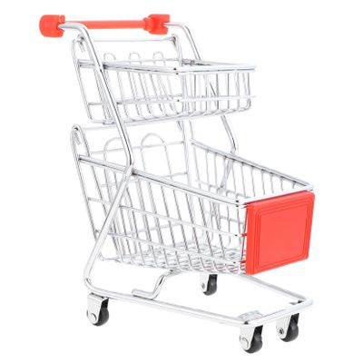 LALADEFIEE Mini Iron Shopping Cart Model for Red Micro Trolley for Desktop Photo Props and Small Storage Container Handicraft Decoration and Practical Organizer