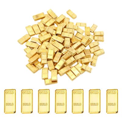 100PCS Tiny Fake Gold Bar for Crafts and Dollhouse Miniatures, Shiny Novelty Item for Fairy Garden, Micro Landscaping, Christmas, and Chinese New Year Decorations