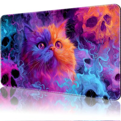 April Space MTG Playmats(Stitched) Size 24x14 in with Card Zones Storage Bag (Skeleton Cat-No Zone)