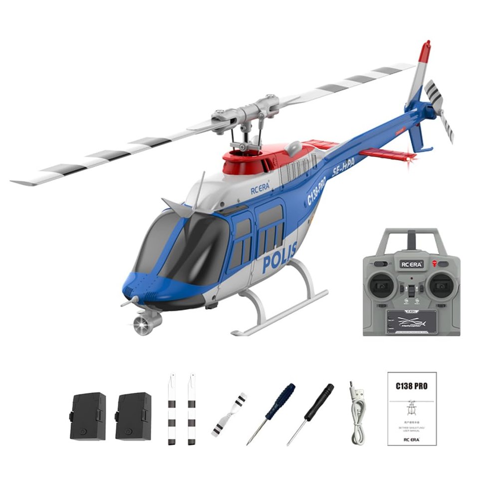 Actualia RC ERA C138 Pro Bell 206 RC Helicopter, 6CH Flybarless Brushless RC Aircraft with 3D Stunt Optical Flow & Altitude Hold, 1/33 Scale RTF Remote Control Helicopter for Adults