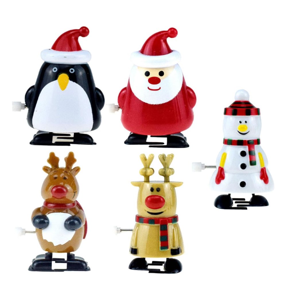 COOLHIYA 5Pcs Christmas Wind-up Santa Claus Snowman Reindeer Penguin Cartoon Clockwork Walking Party Favors Safe Smooth Design Bright Colors