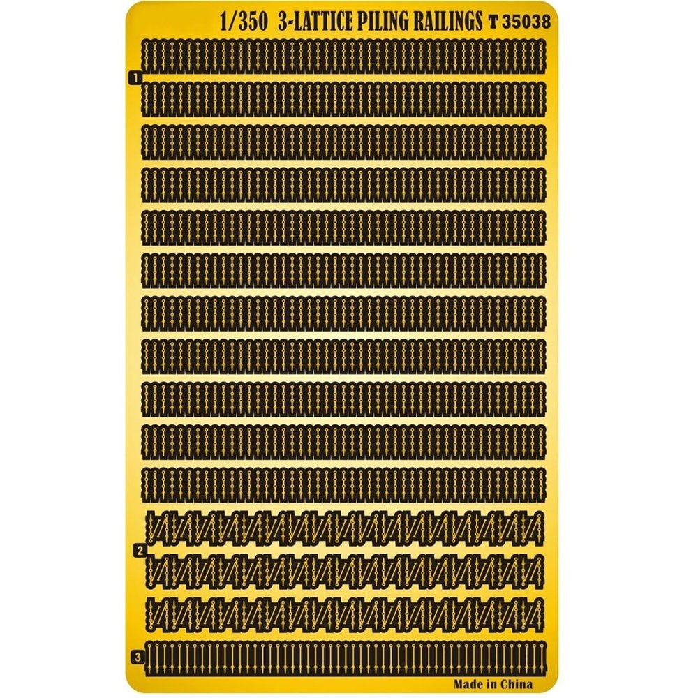1/350 Scale Universal 3-Bar Stanchion Railings (No Connection)  Photo-Etched Metal Parts for Warship and Ship Model Kits