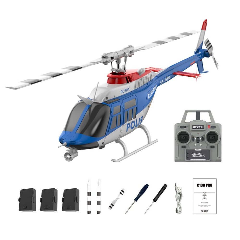 Actualia RC ERA C138 Pro Bell 206 RC Helicopter, 6CH Flybarless Brushless RC Aircraft with 3D Stunt Optical Flow & Altitude Hold, 1/33 Scale RTF Remote Control Helicopter for Adults