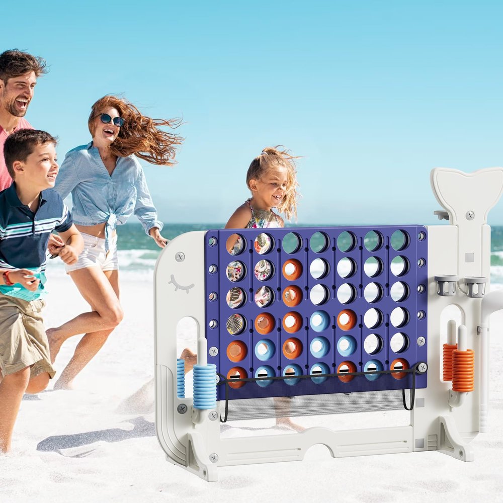 4in1 Giant Game Set  Height Adjustable (2.63.3 ft) Outdoor & Indoor Fun; Includes Connect 4, Basketball Hoop, Ring Toss & Golf; Comes with Mesh Bag & Carry Case