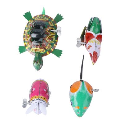 COOLHIYA 4Pcs Iron Sheet Clockwork Wind-up Animal Playthings for Energy-Saving Encouraging Crawling Walking