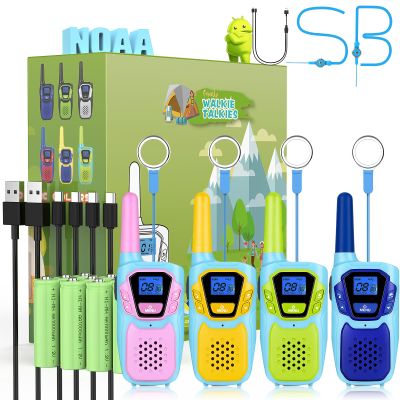 Topsung Walkie Talkies for Kids Long Range Walkie-Talkie for Adults Rechargeable 4 Pack with Lanyard NOAA USB, Family Pink 2 Way Radio Toys for 3-12 Year Old Boys Girls Toddlers Camping Skiing