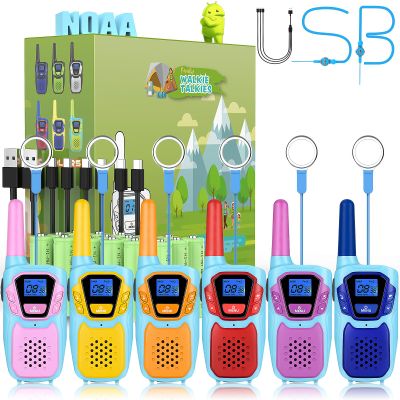 Topsung Walkie Talkies for Kids Long Range Walkie-Talkie for Adults Rechargeable 6 Pack with Lanyard NOAA USB, Family Pink 2 Way Radio Toys for 3-12 Year Old Boys Girls Toddlers Camping Skiing