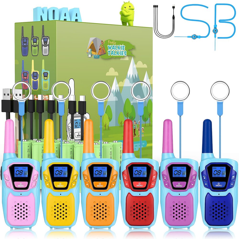 Topsung Walkie Talkies for Kids Long Range Walkie-Talkie for Adults Rechargeable 6 Pack with Lanyard NOAA USB, Family Pink 2 Way Radio Toys for 3-12 Year Old Boys Girls Toddlers Camping Skiing