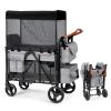 Wagon Stroller for 2 Kids, Foldable Wagon for Kids and Infants, All Terrian Wheels with Shock-Absorbing, 5 Point Harness, Removabel Canopy and Ample Storage Bag Included (Gray) view 1