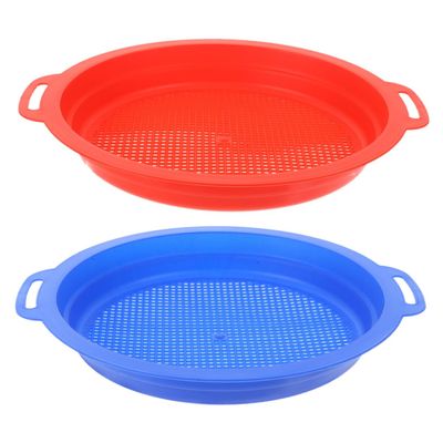COOLHIYA 2pcs Sand Sieve Beach Lightweight Handheld Sand Sifter Mesh Filter for Outdoor Play Pool Portable Fine Mesh in Blue and Red