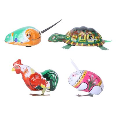 LALADEFIEE 4Pcs Vintage Iron Sheet Clockwork Wind-up Animal Models Creative Playthings for Interaction Educational Fun