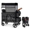 Wagon Stroller for 2 Kids, Foldable Wagon for Kids and Infants, All Terrian Wheels with Shock-Absorbing, 5 Point Harness, Removabel Canopy and Ample Storage Bag Included (Black) view 1