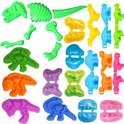 11 Unique Dinosaur Fossil Molds Dough Toys and 12 Unique Dino Molds Dough Toys Accessories Set Whit 5 Bright Color Clays