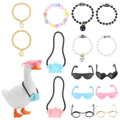 15PCS Desk Goose Outfits 7 Inches, Cute 7 Inch Desk Goose Outfits, Porch Gooses Accessories with 6 Glasses 2 Camera, 7 Necklace, for Desktop Gooses Statues Christmas and Halloween Decorations
