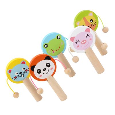 COOLHIYA 5pcs Wooden Rattle Cartoon Animal Handheld Musical Shakers for Hand-Eye Coordination and Early Education Safe Lightweight Developmental Play