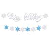 2pcs Winter Birthday Banner, Pre-Strung Blue White Silver Glitter Snowflakes Banners Hanging Christmas Ceiling Decor Winter Holiday Garland Decoration for Birthday Party Outdoor Indoor view 1