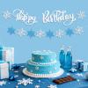 2pcs Winter Birthday Banner, Pre-Strung Blue White Silver Glitter Snowflakes Banners Hanging Christmas Ceiling Decor Winter Holiday Garland Decoration for Birthday Party Outdoor Indoor view 3