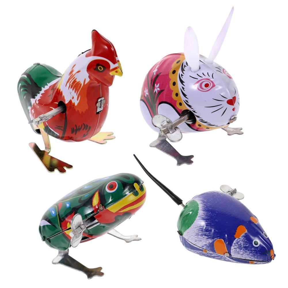 COOLHIYA 4pcs Wind-up Iron Animal Clockwork Rooster for Boys Play Random Color