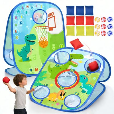 Dinosaur Bean Bag Toss Games Toy, 6 Educational Toddler Games with ABC Learning/Counting & Math/Motor Skills & Coordination, Fun Outdoor Games Toys Gifts for Kids Age 3 4 5 6 7 8 Year Old
