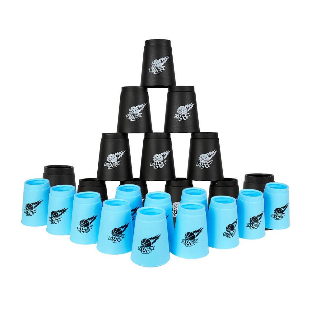 SEISSO 24PCS Quick Stack Cups, Sports Training Game for School Family Party, Kids Gifts Starter Set of Stacking Cup, Blue & Black