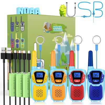 Topsung Walkie Talkies for Kids Long Range Walkie-Talkie for Adults Rechargeable 4 Pack with Lanyard NOAA USB, Family Pink 2 Way Radio Toys for 3-12 Year Old Boys Girls Toddlers Camping Skiing
