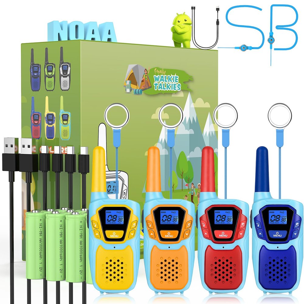 Topsung Walkie Talkies for Kids Long Range Walkie-Talkie for Adults Rechargeable 4 Pack with Lanyard NOAA USB, Family Pink 2 Way Radio Toys for 3-12 Year Old Boys Girls Toddlers Camping Skiing