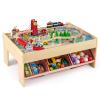 GLACER Wooden Train Table, 94 PCS Activity Play Table with 2 in 1 Reversible Tabletop, 3 Folding Fabric Storage Bins, Tracks, Pulley Drawbridge, Cars, Train Set Table for Boys Girls Ages 3+ view 1