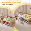 GLACER Wooden Train Table, 94 PCS Activity Play Table with 2 in 1 Reversible Tabletop, 3 Folding Fabric Storage Bins, Tracks, Pulley Drawbridge, Cars, Train Set Table for Boys Girls Ages 3+ view 2