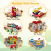 GLACER Wooden Train Table, 94 PCS Activity Play Table with 2 in 1 Reversible Tabletop, 3 Folding Fabric Storage Bins, Tracks, Pulley Drawbridge, Cars, Train Set Table for Boys Girls Ages 3+ view 3