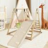 HONEY JOY Kids Indoor Jungle Gym, 4-in-1 Toddler Climbing Toy w/Baby Swing, Climber, Ladder, Climbing Ramp, Resting Platform, Wooden Montessori Playground Playset for Kids Aged 1+ (Natural) view 2