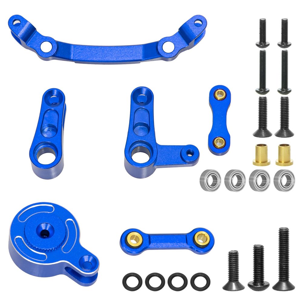 Aluminum Steering Bellcrank Drag Link Set with 25T Servo Horn Arm Upgrade Parts for Arrma 1/10 Senton Granite Typhon Big Rock 3S, Mojave Outcast Kraton 4S (Blue)