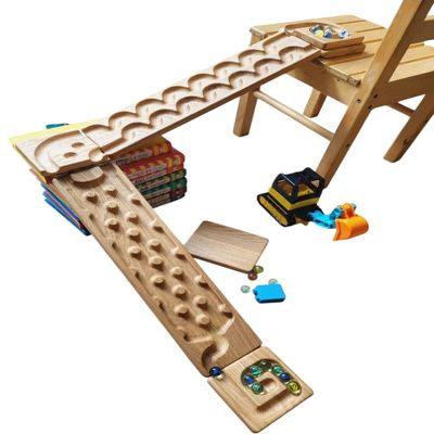 Wooden Marble Run Track Set of 2  Montessori STEM Toy for Kids  Race Machine & Maze Board  Educational Wooden Roller Track Game  Wind & Rocks Run Gift for Children